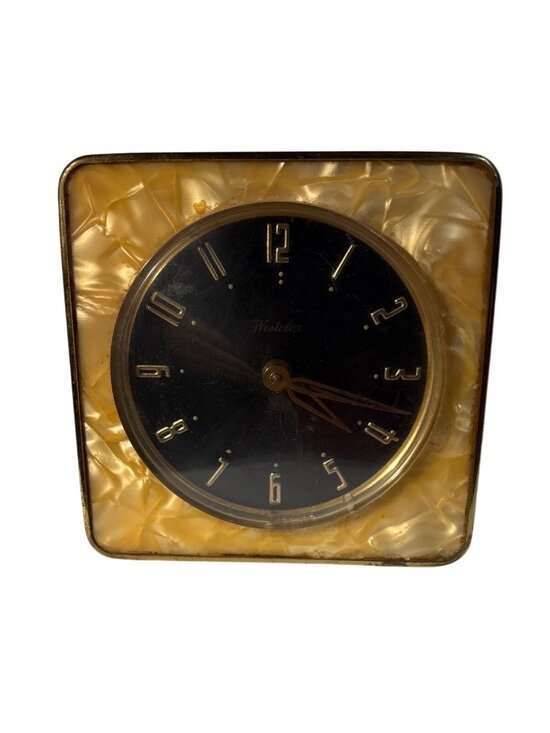Westclox Other - Westclox Scotland Alarm Clock With Marbled Yellow Case & Black Dial Wind Up 3.5"